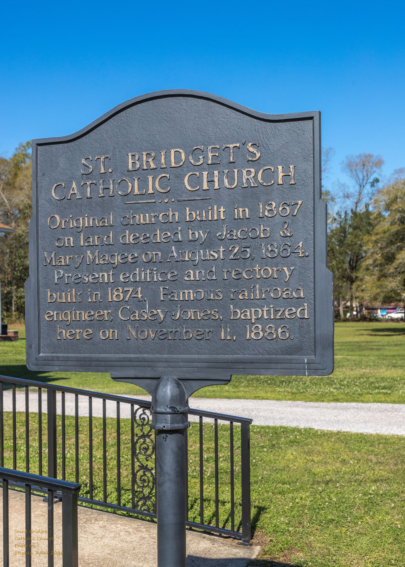 The historical marker for St. Bridget's Catholic Church